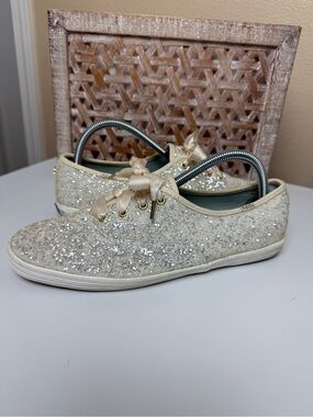 Keds X Kate Spade Triple Glitter Cream Sneaker Size 8.5
